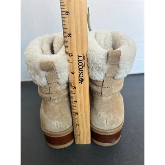 Marc Fisher LTD Brylee Beige Cream Shearling Trim Suede Lace Up Combat Boots 10M - Picture 7 of 10